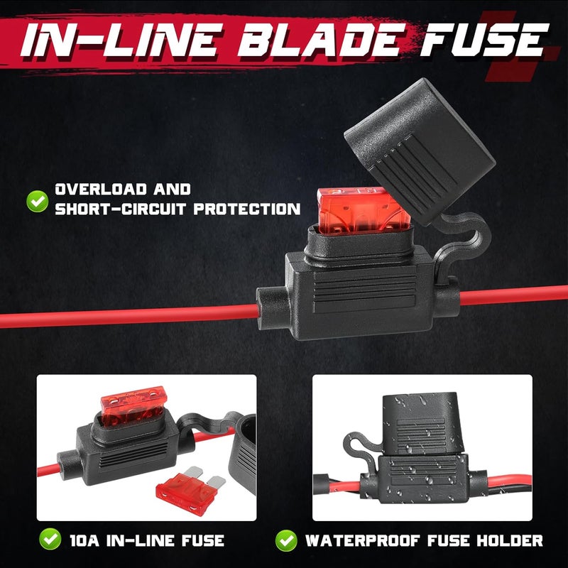 OFFROADTOWN Motorcycle LED Lights Wiring Harness Kit with Handlebar Switch 10A Fuse 1 Lead Light Bar Harness for ATV Dirt Bike Ebike Scooters Auxiliary Driving Fog Lights - Image 3